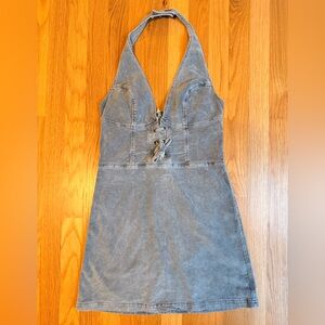 Urban Outfitters Light Gray Corduroy Halter Top Mini Dress